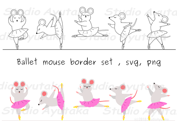 a clipart of cute funny mouse girl playing ballet dance.
