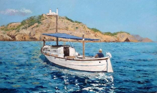 Un cuadro al oleo de Menorca pintado por Rubén de Luis