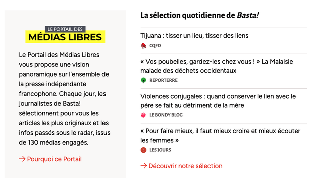 Capture d'écran de la sélection du portail des médias libres du mercredi 26 novembre 2024