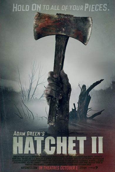 Four posters for the 2010 slasher comedy “Hatchet 2” from The USA, Germany, France and Portugal.