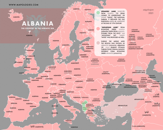 Etymology map of Albania