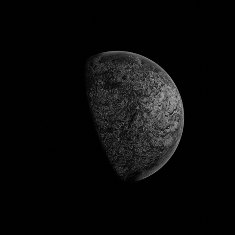 planète 3D en noir et blanc dont la surface est constituée à partir de vues satellites d'Haïti
