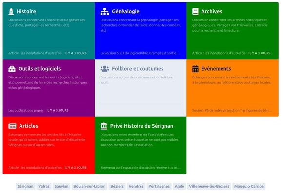 Capture d'écran du nouveau forum de l'assiciation Histoire de Sérignan