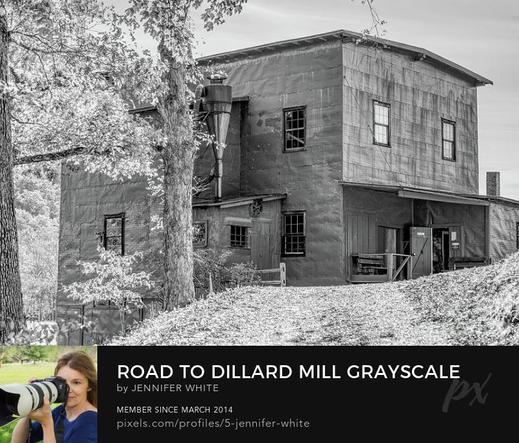 A close-up front view of the Dillard Mill from the driveway reveals the striking façade of the historic 1908 structure in black and white. @FineArtAmerica 
https://5-jennifer-white.pixels.com/featured/road-to-dillard-mill-grayscale-jennifer-white.html
#oldbuilding #gristmill #buyintoart #photography #giftideas