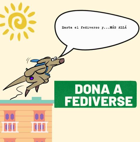 La mascota de fediversetv en el Aires pidiendo donaciones 