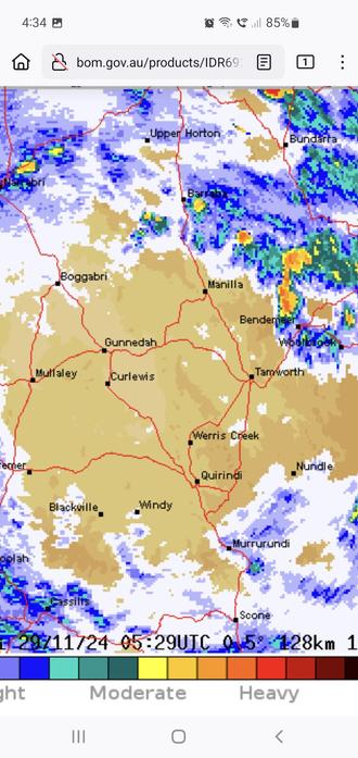 Radar picture of in coming storms in the NSW New England area.