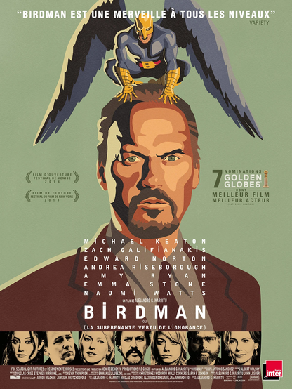 French poster of the film Birdman (2014, Alejandro González Iñárritu)