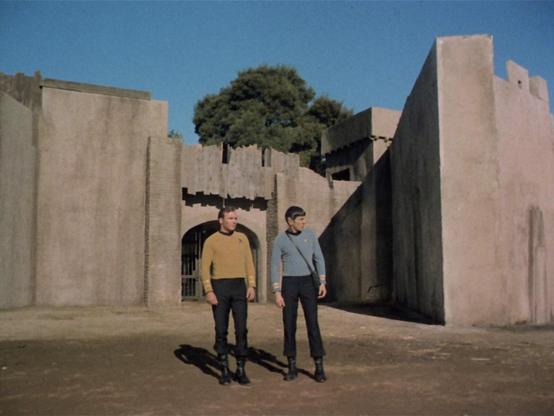 STAR TREK: Kirk (William Shatner) and Spock (Leonard Nimoy) beam down to the planet Organia.