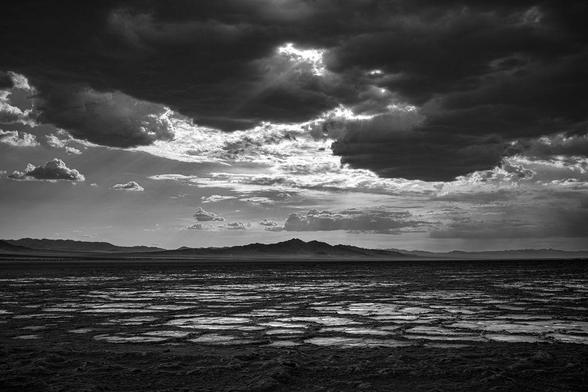 Clearing storm over salt flats, Amboy, California