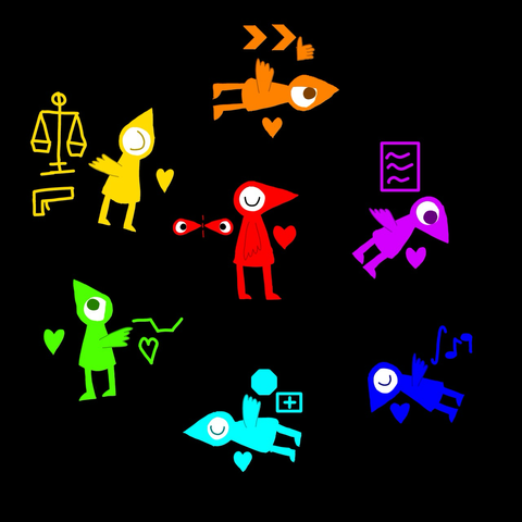 Seven Monument Valley Crow-People representing Undertale's seven human souls