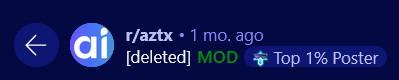 A screenshot of a post curated by the main developer of the platform around a month ago. The username is now replaced by Reddit with [deleted]