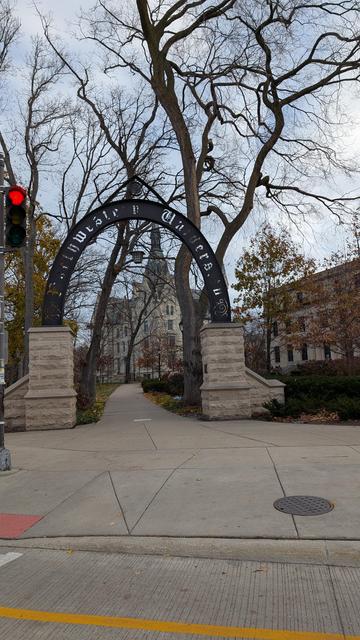 Entrance archway to Northwestern University campus.