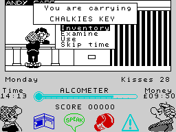 Modified screenshot of Andy Capp on the ZX Spectrum using the Indiana Jones Atlantis font