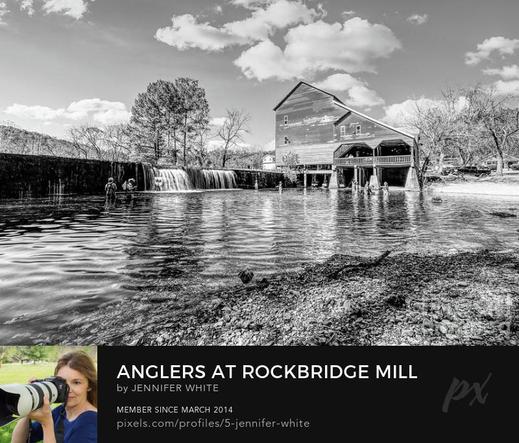 Some fishermen and fisherwomen cast their lines as they fly fishes for trout by the waterfall dam at Rockbridge Mill in Rockbridge, Missouri in black and white.
https://5-jennifer-white.pixels.com/featured/anglers-at-rockbridge-mill-grayscale-jennifer-white.html
#buyintoart #gifts #gristmill #ozarks #fisherman #giftideas