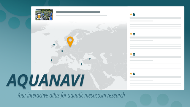 AQUANAVI: Your interactive atlas for aquatic mesocosm research. A searchable map shows research facilities and a list of their resources.