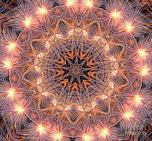 A colorful glowing fireworks mandala I created from one of my fireworks photographs.