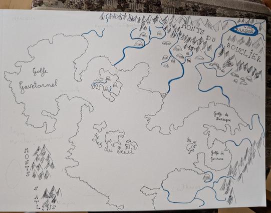 New map hand made. Mediterranean fantasy setting map.