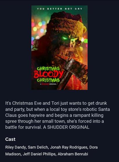 The poster and synopsis for the festive horror film CHRISTMAS BLOODY CHRISTMAS