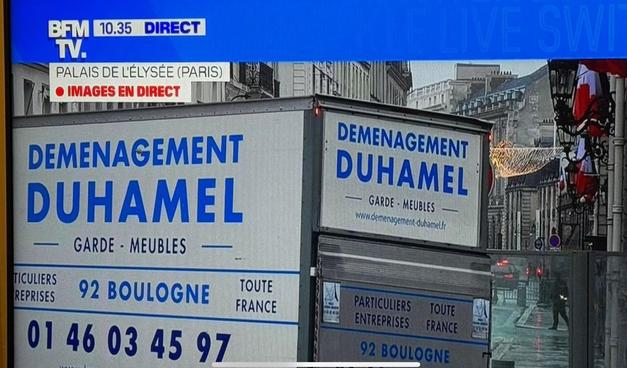 Un camion de déménagement filmé par BFM près de Matignon, la société s’appelle « Duhamel » 🤗