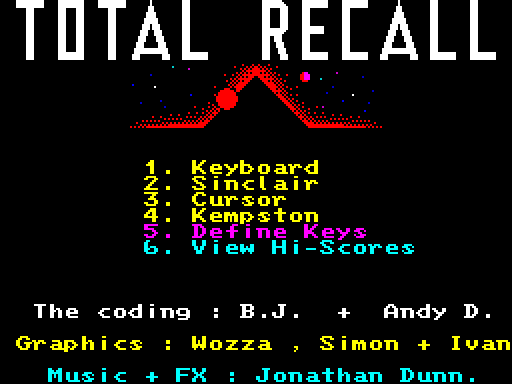 Modified screenshot of Total Recall title screen on the ZX Spectrum