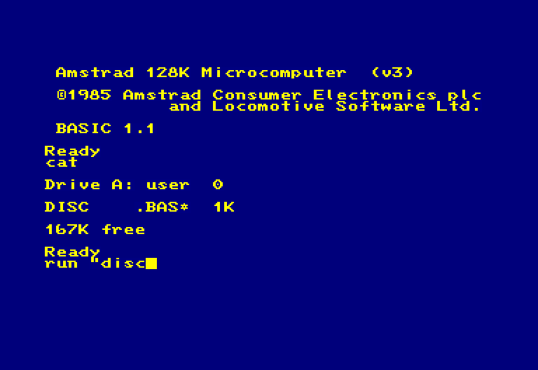 Modified screenshot of the Amstrad CPC boot screen