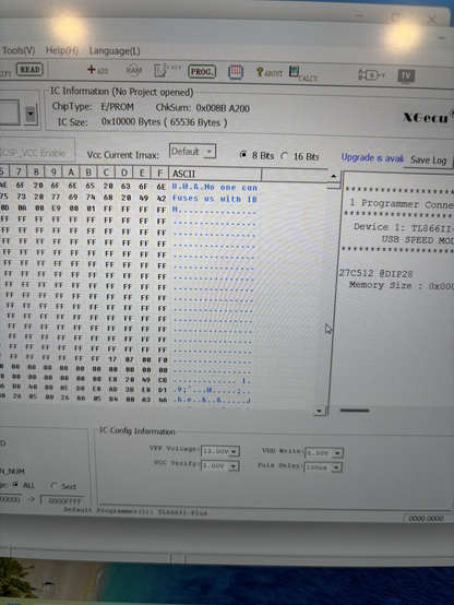 A screenshot showing the contents of the ROM, including the phrase “No one confuses us with IBM”
