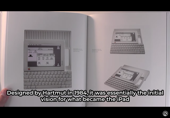 A picture of two pages of a book with pictures of the original conceptual design from 1984