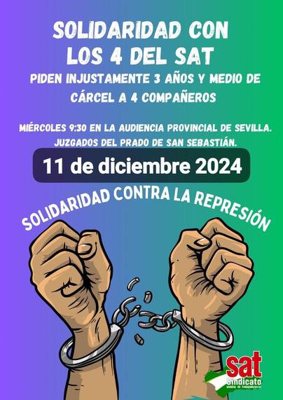 Frente a la REPRESIÓN ESTATAL, que no cesa en su empeño de silenciarnos: SOLIDARIDAD❗
Acudamos este miércoles 11 a mostrar nuestro apoyo a l@s compañero@s del SAT 
#LeyMordaza
#DignidadLaboral