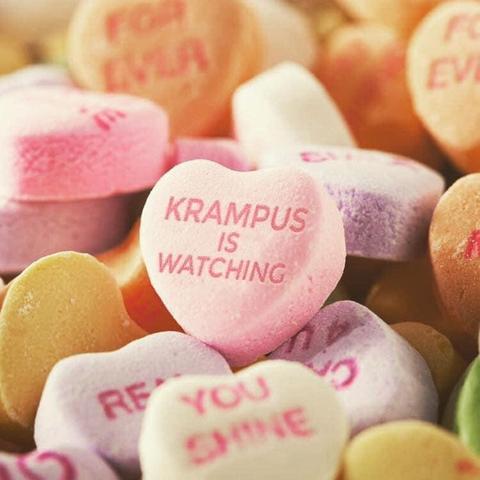 Loveheart Candy Sweet with the words "Krampus Is Watching"