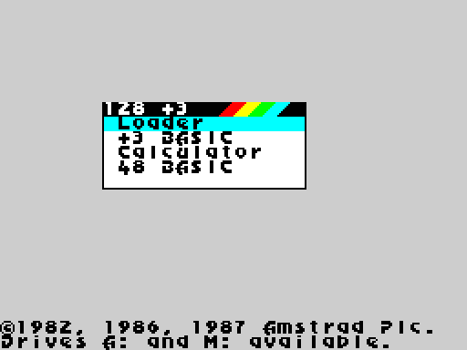 Modified screenshot of ZX Spectrum +3 boot screen