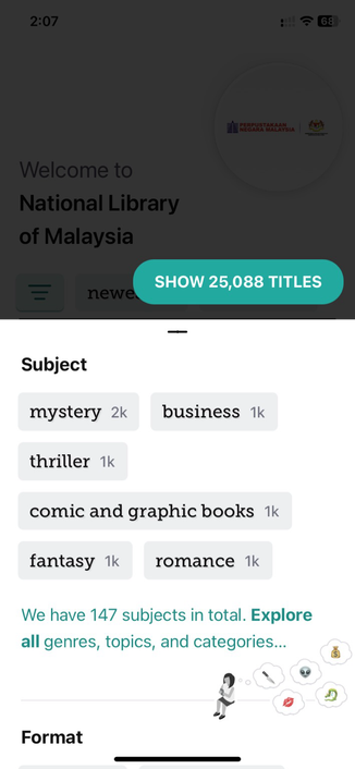 The National Library of Malaysia has 25,088 titles available on the Libby app.