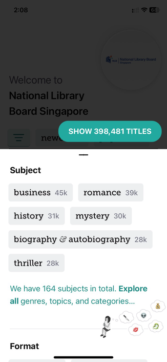 The National Library Board Singapore has 398,481 titles available on the Libby app.