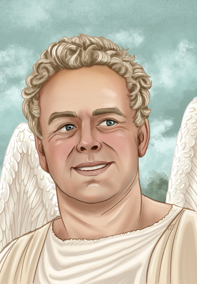A digital portrait drawing of Eden!Aziraphale