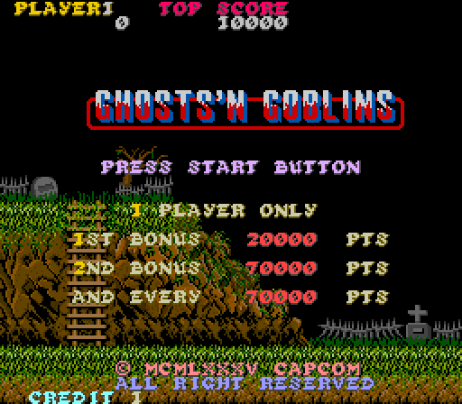 Modified screenshot of Ghosts'n Goblins in the arcade