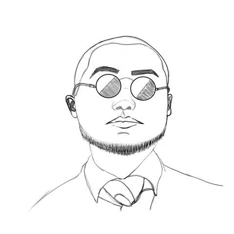 A sketch of Hugo Strange from the Gotham series several years ago. He is wearing rounded glasses and has a unique beard style that goes around most of his jaw line. This is the initial sketch.