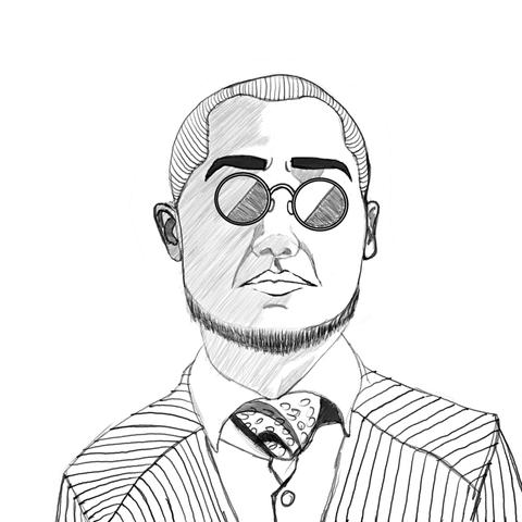 A sketch of Hugo Strange from the Gotham series several years ago. He is wearing rounded glasses and has a unique beard style that goes around most of his jaw line. This is the final sketch, where some lighting has been added, and he is made to look older, like he was in the series.