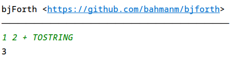 A screenshot showing bjForth prompt