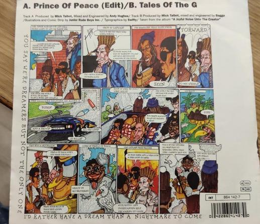 Single of 'Prince of Peace' by Galliano from 1992, back cover.