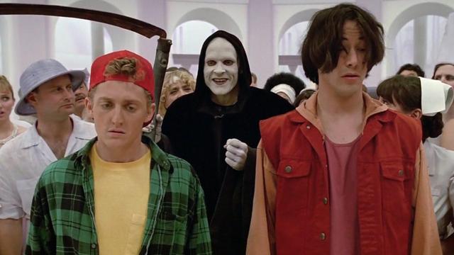 Bill & Ted in Heaven, with the smiling Grim Reaper behind them