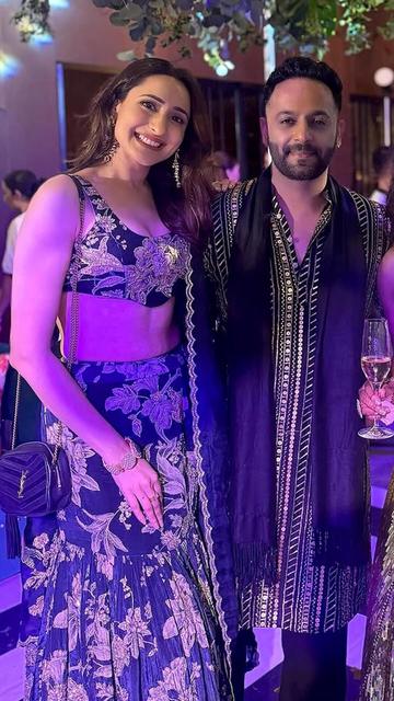 Rocking a sleek black fish-cut lehenga, Pragya Jaiswal proves she’s a trendsetter at any event. The figure-flattering silhouette and captivating embroidery make this a standout choice for weddings.