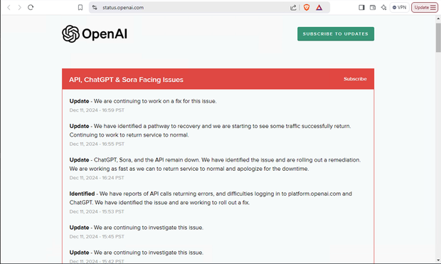 OpenAI status page, https://status.openai.com/.  