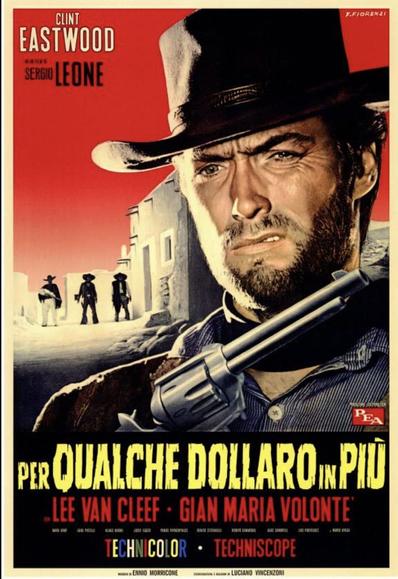 Four posters for the 1965 spaghetti western film “For a Few Dollars More”. Two are from Italy and Two are from Japan.