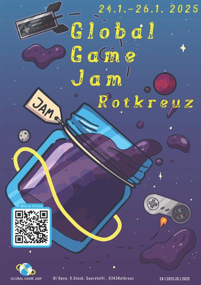 global game jam poster for Hochschule Luzern in Rotkreuz on Jan 24-26 2025