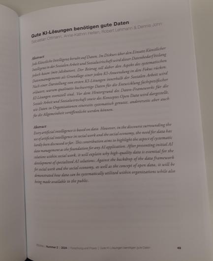 Abstract eines Zeitschriften-Beitrag. Der Titel ist "Gute KI-Lösungen benötigen gute Daten". 