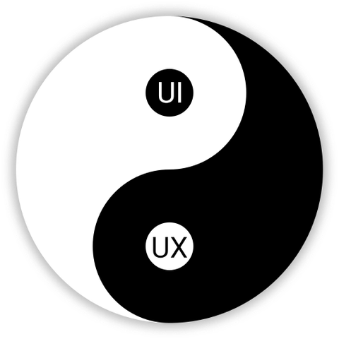 yin-yang symbol with UI and UX written in each half