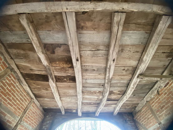 Wooden ceiling of rural outbuilding 