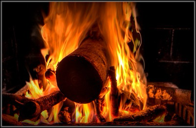 Yule log aflame