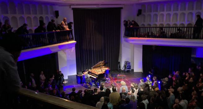 Sofi Paez performing on piano in the Kuppelhalle at Silent Green in Berlin