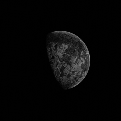 a 3D black and white planet, the surface is create with satellite view of North of France