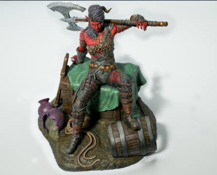 PAXU24 Arcadian Brush Contest - Beginner Diorama Winner. A red-skinned fantasy pirate relaxing with their axe.
